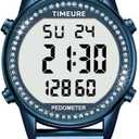 Women's Step Counter Pedometer Watch with Stainless Steel Bracelet, Stylish Design, No App, No Charging Needed for Step, Calorie, Distance, Alarm, Countdown TimerTU-2401 (Blue)