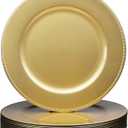 Set of 12 Gold Charger Plates with Beaded. 13" Reusable Plastic Table Chargers for Dinner Plates