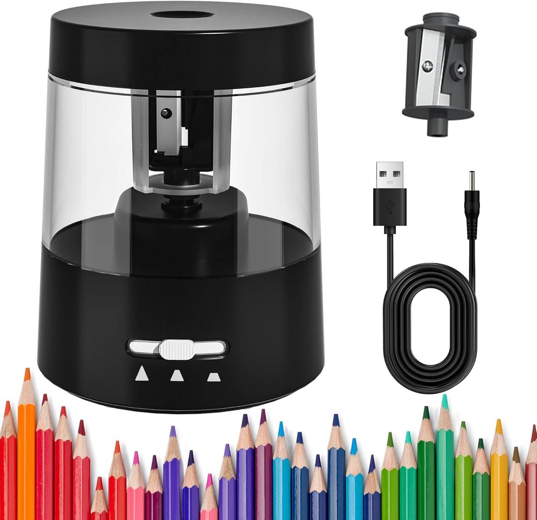 ZMOL Electric Pencil Sharpener for Colored Pencils, Auto Stop,Electric Pencil Sharpener Plug in for 6-8mm No.2/Office/Home/Black