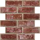 3D Peel and Stick Faux Brick Wall Panels 11.8" x 11.8" 10-Pack, Small Brick-Look Wall Sticker, Thin Lightweight PVC Self Adhesive Wall Tiles for Interior Decor, Red Orange