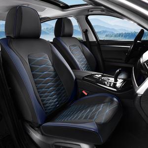 FLORICH Leather Seat Covers, Car Seat Covers Full Set, Car Seat Protector Waterproof, Front and Rear Seat Covers for Cars, Automotive Seat Covers Universal Fit for Most Cars SUV Truck - Blue&Black