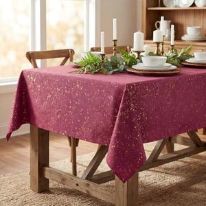 Horaldaily Burgundy Red Tablecloth 52x70 Inch Rectangular, Solid Rectangle Table Cloth with Golden Sequin, Thanksgiving Christmas Table Cover for Wedding, Party, Banquet, and Events