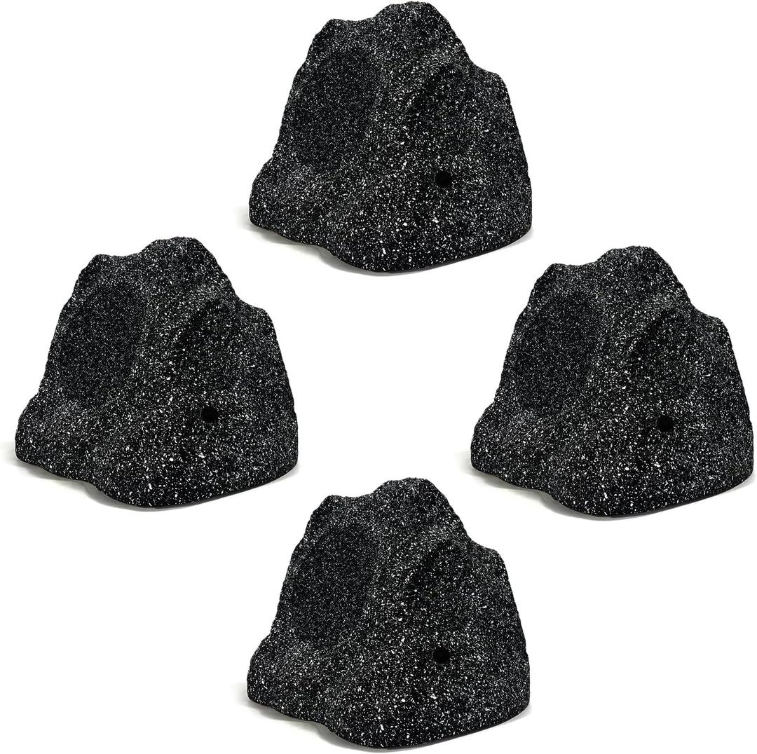Herdio 8" Outdoor Rock Bluetooth Speakers IPX7 Waterproof Wired Max Power 1200 Watt All Weather for Deck Pool Backyard Patio Garden (2 Pair Black)