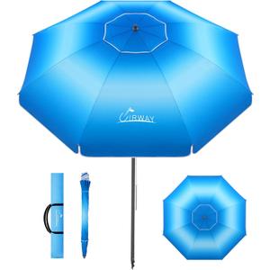 UIRWAY Beach Umbrella, Heavy Duty Windproof Beach Umbrellas with Sand Anchor & Tilt, Sun Protection Portable Beach Umbrella with Carrying Bag for Beach, Patio Garden Pool Outdoor (8.5FT, Deep Ocean Fade)