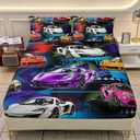 AILONEN Racing Car Fitted Sheet for Kids Boys Teen Queen Size, Extreme Sports Bedding Sets,Cool Speed Race Bed Sheet Set,Colorful Car Theme Bedsheets Set,1 Deep Pocket 2 Pillowcases,3 Pcs