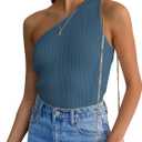 ZESICA Women's One Shoulder Tank Summer Sleeveless T Shirt Ribbed Knit Slim Fit Sexy Casual Basic Tee Tops (Blue, S)