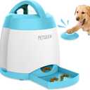 PETGEEK Automatic Dog Treat Dispenser with Button - Puzzle Memory Training Feeder, Pet Geek Button Treat Food Dispensing Toys Interactive, Iq Training Dog Feeder (Blue)