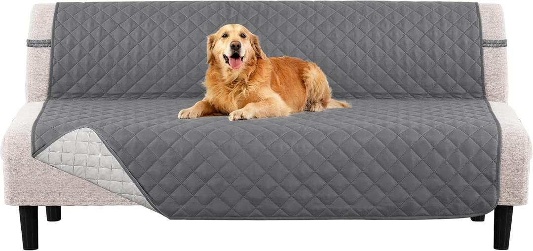 PrinceDeco Reversible Loveseat Couch Cover for 2 Cushion Couch Sofa Cover for Dogs Water Resistant Furniture Protector with Elastic Straps(XL Loveseat 54", Grey)