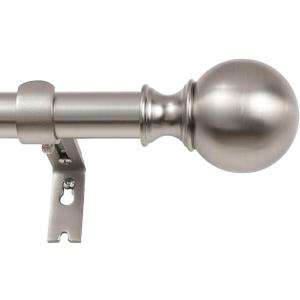 Brushed Nickel Curtain Rods for Window 36 to 72 Inch, Adjustable 1-Inch Thicken Single Drapery Rods, Telescoping, Decorative Round Finial