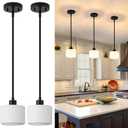 Black Pendant Lights Kitchen Island 2 Pack, Modern Milk Glass Hanging Light Fixtures with Rods, Mini Kitchen Pendant Lighting Over Island for Sink Bathroom, OS-YQ8153-2PBK