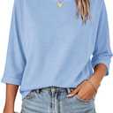 Orchidays Women's Casual 3/4 Sleeve T Shirts Basic Crew Neck Relaxed Fit Summer Tee Tops (Blue, XXL)