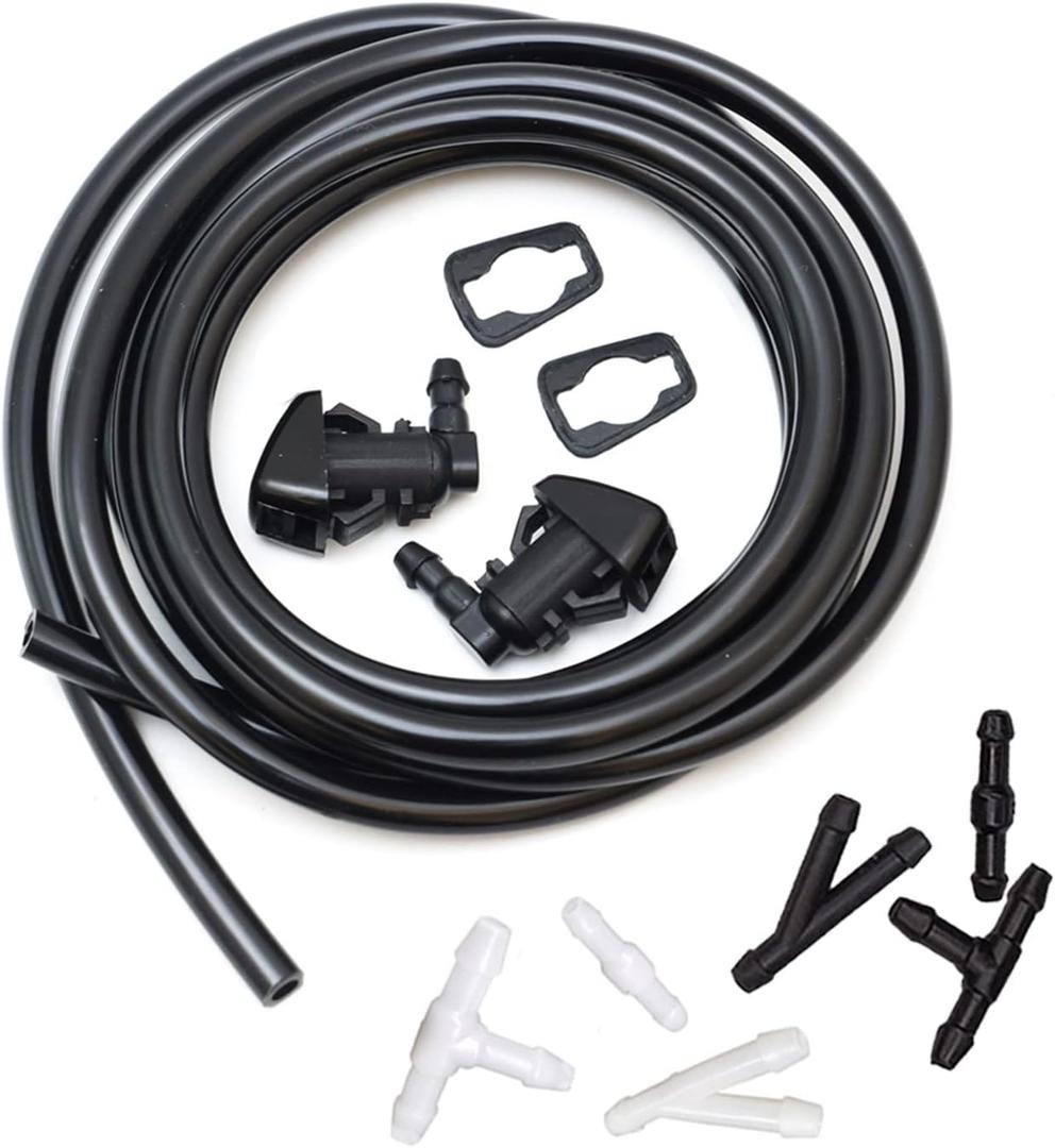 Front Windshield Washer Nozzles kit Replacement for 08-12 Jeep Liberty 06-10 Jeep Commander, 07-11 Dodge Nitro Replaces 55157319AA 4806312AA Wiper Spray Washer Jet with 3M Fluid Hose & 6 Connectors