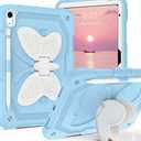 DUEDUE for iPad(A16) 11th Generation 11 Inch 2025 Case, iPad 10th Generation 10.9 inch 2022 Case, Butterfly Wings Kickstand Heavy Duty Shockproof Protective Tablet Cases for Kids, Beige/Blue