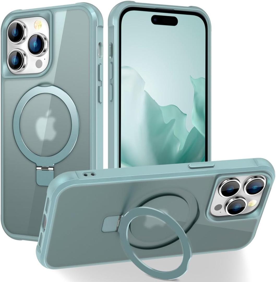 Hocase for iPhone 15 Pro Max Case, with Magnetic Ring Stand [Compatible with MagSafe] [Military Grade Protection] Slim Shockproof Translucent Protective Phone Case - Teal