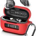 for TOZ0 NC9(2024) Case Cover, Silicone Protective Scratch Resistant Battery Display Visible Design Cover for TOZO Hybrid Active Noise Cancelling Wireless Earbuds with Carabiner-Red