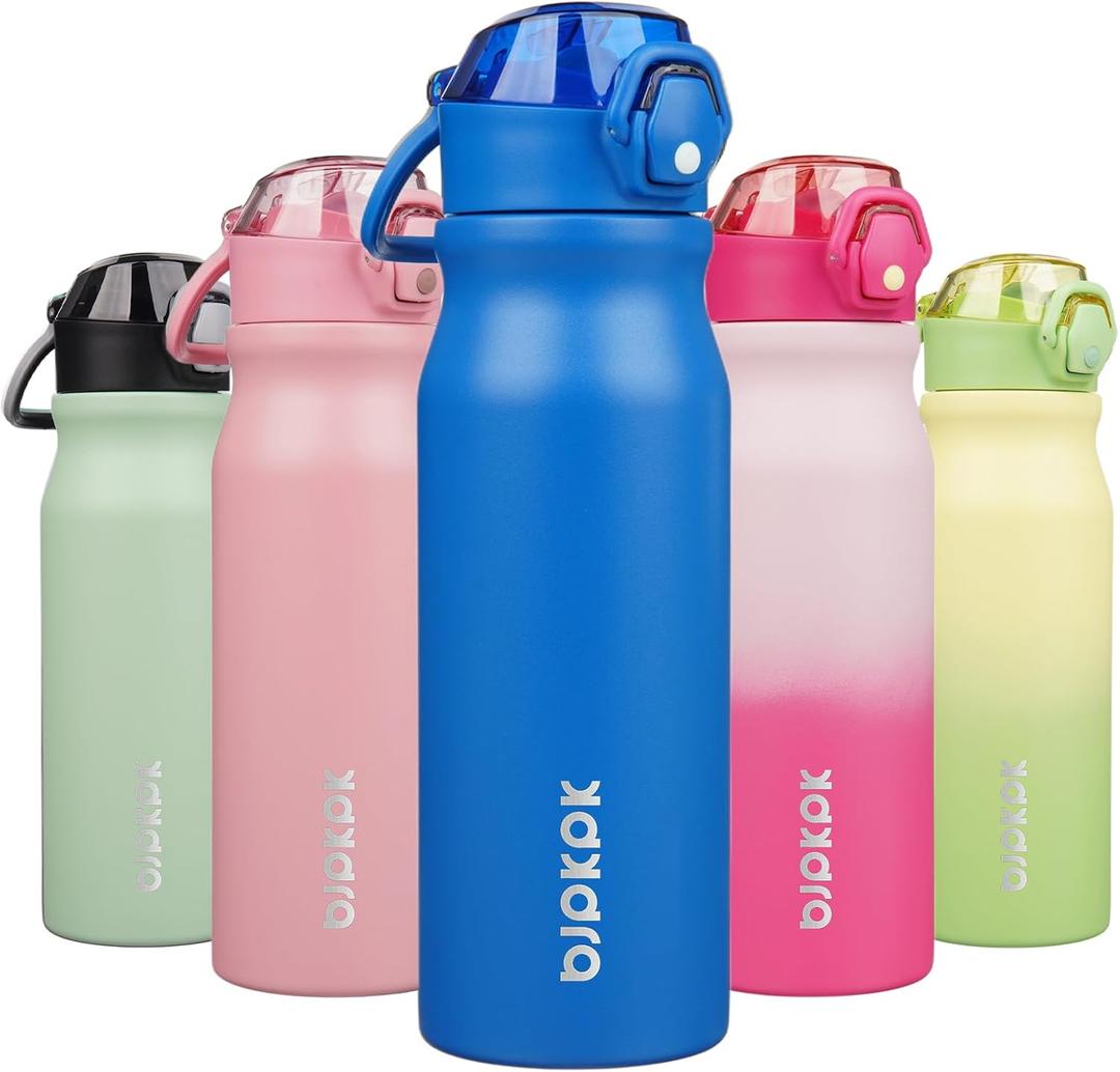 BJPKPK 25oz Insulated Water Bottle with Straw Stainless Steel Double Wall Water Bottles BPA Free Leak Proof Thermal Flask with Lockable Flip Lid and Soft Silicone Spout, Blue