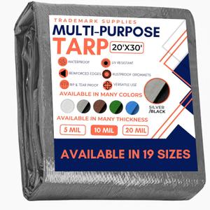 Large Waterproof Tarp - Heavy Duty 10 Mil Thick Poly Tarpaulin Ideal for Canopy Tents, Boats, RV or Pool Covers - Multipurpose Protective Tarps with Grommets for Indoor and Outdoor Use | 20' x 30' 