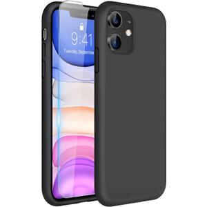 Miracase Designed for iPhone 11 Phone Case, with Screen Protector, Liquid Silicone Gel Rubber Full Body Drop Protection Shockproof Cover Phone Case for iPhone 11 6.1 inch (Black)