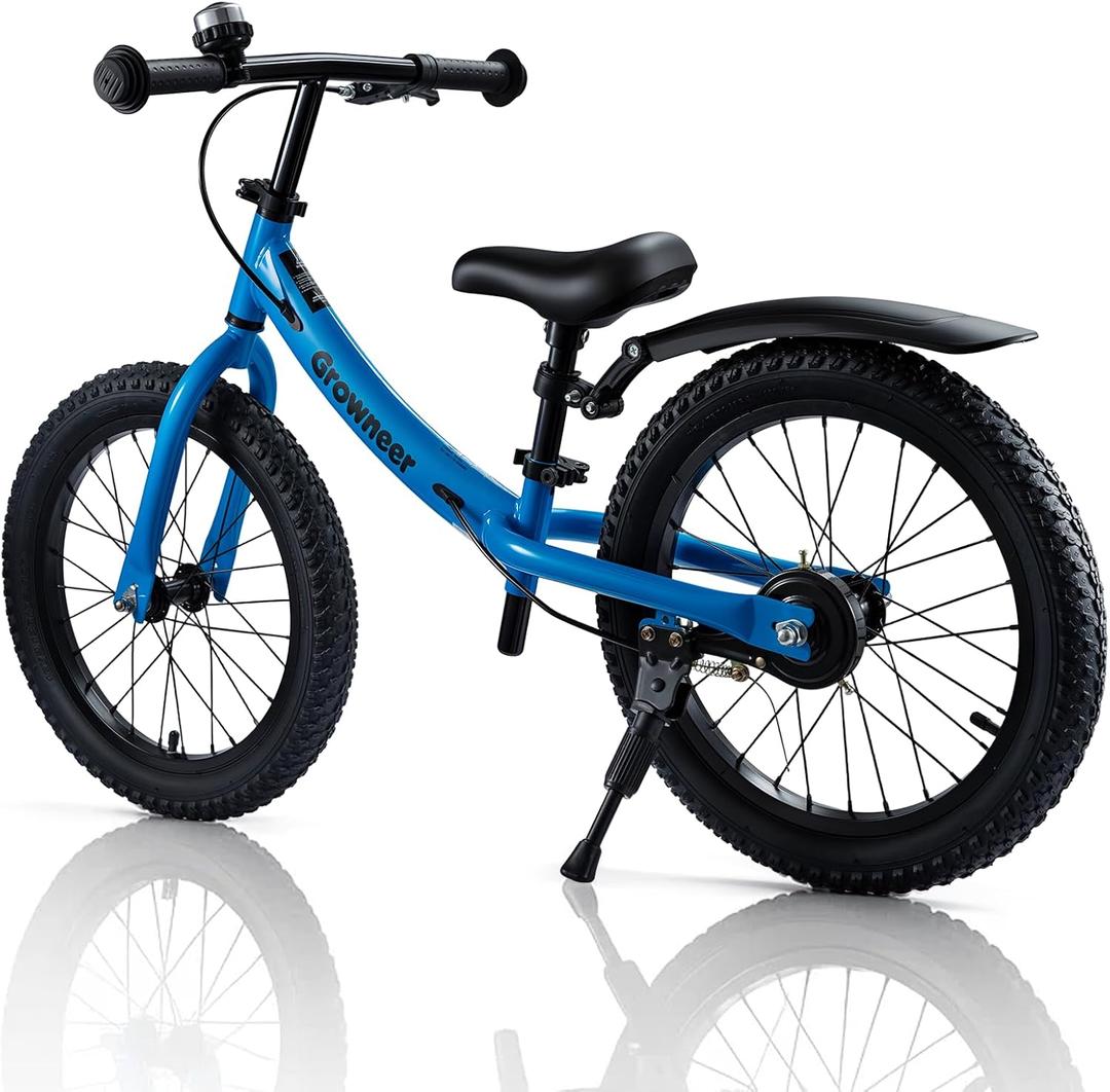 GROWNEER 16" Kids Balance Bike for 4-8 Year Old Boys Girls, Lightweight High Carbon Steel Frame Bicycle, Adjustable Padded Seat & Handlebars, Rear Brake, All-Terrain, Blue