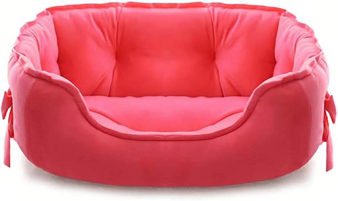 Cute Princess Dog Bed Pink Puppy Bed for Small Dogs Breathable Cat Couch Bowknot Pet Cushion Comfortable Kitten Nest Girl Doggy Sofa, Waterproof Bottom (Fuchsia)