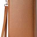 Chelmon Women's Vegan Leather Clutch Wallet with Zip, Hand Strap, Large Capacity (Genuine Leather Brown)