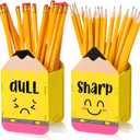 DoubleFill 2 Pcs Pencil Shaped Holder Sharp Dull Holder Wooden Dispenser Pencil Storage for Back to School Teachers Classroom Organization(Cute,Yellow)
