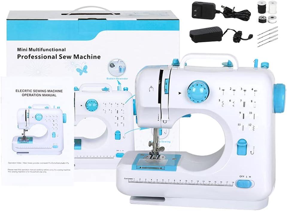 Portable Sewing Machine Mini Sewing Machine 12 Stitches Double Speeds for Beginner Electric Household Crafting Mending Machines with Foot Pedal for Easy Sewing, Children, Blue