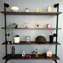 Industrial Pipe Wall Shelves With Real Wood Plank, 48 Inches Floating Shelves for Wall, 4 Tier Farmhouse Book Shelves, Dark Brown for Kitchen, Living Room Decor and Bar