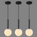 Modern Hanging Light Fixture Pendant Lighting for Kitchen Island Mid Century Black Pendant Lights with Globe Milky White Glass Pendant Light for Bedroom Bathroom Entryway (3 Pack)
