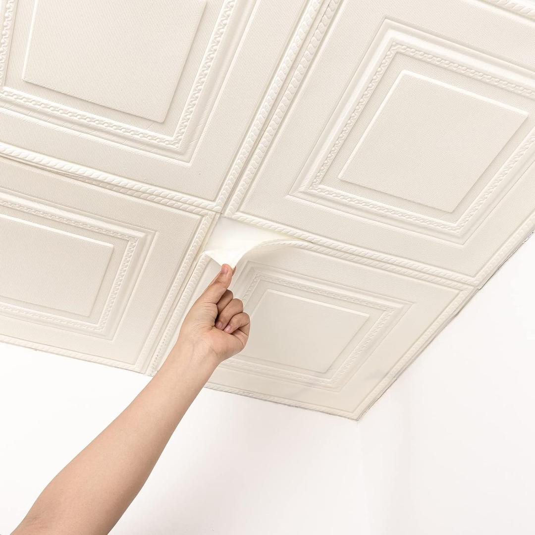 Ceiling Tiles, 16 Pack, Covered 21 Sq.Ft, Glue-up Ceil Tile Foam, Ceiling Tiles Peel and Stick, Easy to Install for Ceil and Wall, Plain White13.8 x 13.8 inch