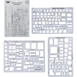 2 x Mr. Pen- House Plan, 3 pcs, Interior Design and Furniture Templates, Clear Flexible Plastic, Drafting Tools, Ruler Shapes for Architecture, 1/4 Inch Scale, Kitchen, Bath, Bedroom, Office, Living Room