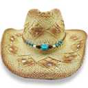 4 x Cowboy Hat Band for Women Men, Beaded Hat Band for Straw Hat Fedora Hand Made Replaceable Hat Band 2, Big Turquoise (Blue)