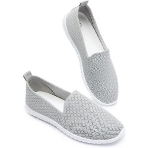 Babudog Women's Mesh Flats Shoes Breathable Slip on Shoes Casual Black and White Flats Comfortable Walking Shoes (Grey, US 10)