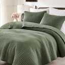 WDCOZY Olive Green Cross Stitch California Cal King Size Quilt Set, Oversized Striped Lightweight Soft Bedspread, Channel Farmhouse Rustic Coverlet, All Season Country Bedding, Thin Comforter