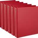 1-Inch Round Ring Binder, Standard 3 Ring Binder Fit Letter Size Paper, Presentation View Binders, 6-Pack, Red
