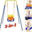 FUNLIO Toddler Swing with Foldable Metal Stand for Toddlers Aged 1~10 Years, 3-in-1 Baby Swing Set with 4 Sandbags for Backyard/Indoor/Outdoor Play, Easy to Assemble & Store