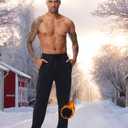 QPNGRP Men's Winter Fleece Lined Stretch Sweat Pants Zipper Pocket (Black, L)
