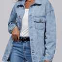 AUTOMET Women's Oversized Jeans Jacket, Classic Button Down Denim Jacket with Chest Pockets, Loose Fit Boyfriend Style Coat (Blue, S)