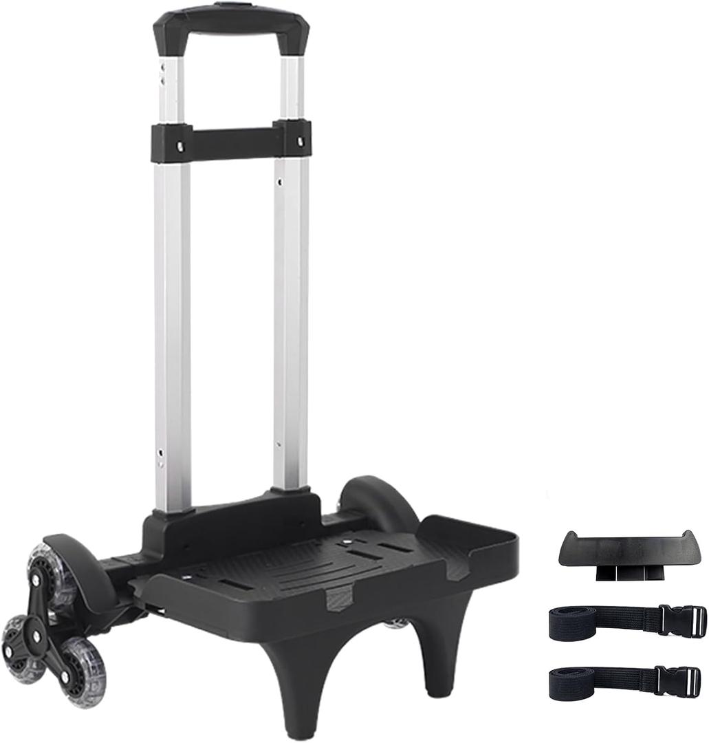 Foldable Backpack Luggage Trolley  3-Wheel Portable Rolling Cart with Strap & Edge Guard Base, Heavy Duty Aluminum Folding Hand Truck for Travel, Commuting, Utility, and Daily Use (Black)