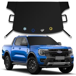 Windshield Cover for Ice and Snow,New Upgraded Heavy Duty Windshield Snow Cover,Extra Large Size (75"x45"),Windproof Winter Frost and Deicing Awning Suitable Fzor Cars, Trucks, SUVs (Black Grey)