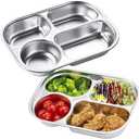 2 Pack Stainless Steel Rectangular Divided Plates Tray,4 Sections Serving Dinner Plates for Adults,Picky Eaters,Campers,Diet Food Portion Control Lunch Tray