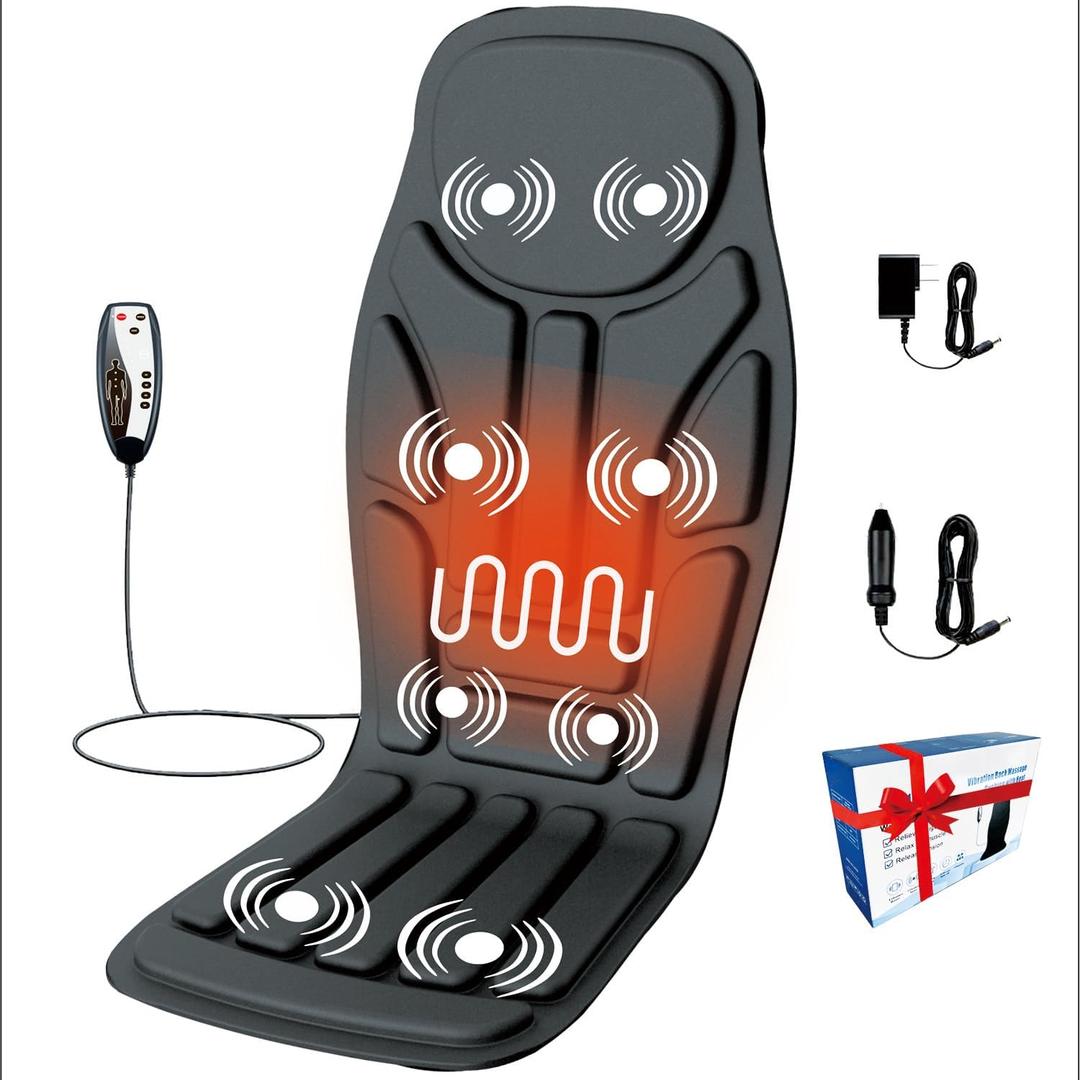 Remote Control Heated Massage Cushion, 8-Vibration Motor Back Massager, Ergonomic Design for Office Chair, Car Seat, and Home Use