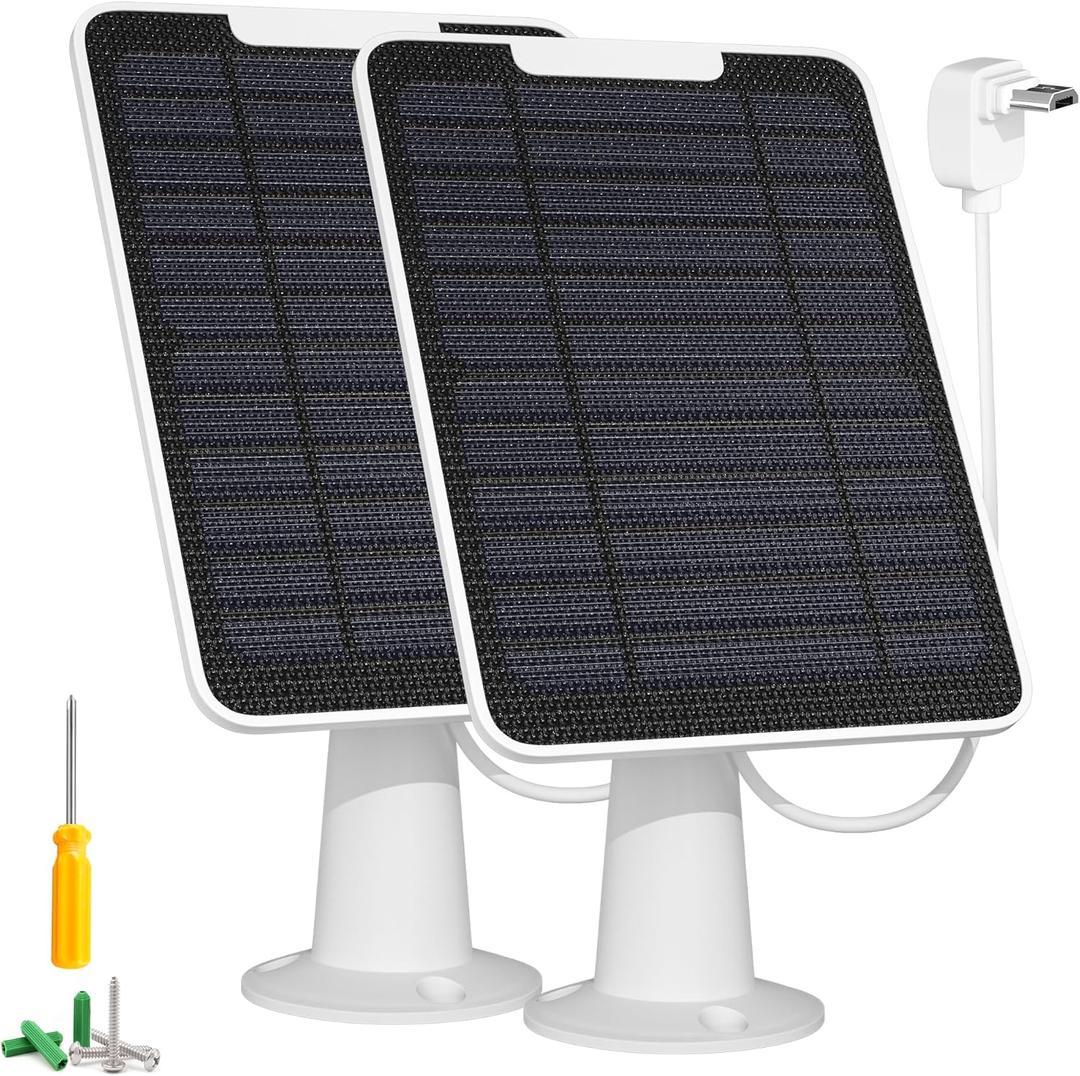 Solar Panel Charger with Micro USB Connection Compatible with Arlo Essential Spotlight/XL Spotlight Camera, 5W Arlo Essential Solar Panel, IP65 Waterproof 10ft Cable, (Not for 2K/2nd Gen), 2 Pack