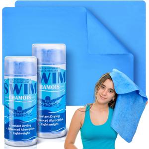 2 Pack Swim Chamois Towel Water Absorbent Quick Dry Towel Shammy Chamois Cloth for Swimming Car Drying Diving Water Sports Beach Shower Pool Swimmer Gift, 13 x 17 Inches (Blue)