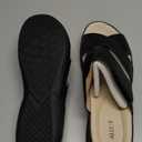 ALLOT Women's Slide Sandals Slip On Open Toe Dressy Summer Flat Sandals Arch Support Adjustable Straps Comfortable Beach Walking Shoes(Black PU, 9)