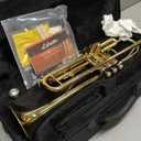 Libretto Gold Lacquer Bb Trumpet Set, Rose Brass Leadpipe, Standard for Beginner & Intermediate Students, Stainless Valve, 7C Mouthpiece, Durable Case, Portable Stand & Maintenance Kit w/Instructions