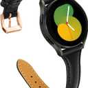 JOYOZY Leather Band Compatible with Samsung Galaxy Watch 7/6/FE/5/4 40mm 44mm,Active(40mm)/2(40mm)(44mm),Stylish Slim Wristband Strap for Samsung Galaxy Watch 6/4 Classic/Galaxy Watch 5 Pro 45mm (Black / Rose Gold)