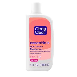 Clean & Clear Essentials Dual Action Oil-Free Facial Moisturizer, Salicylic Acid Acne Treatment with Pro-Vitamin B5 Moisturizes While Treating Acne & Helping to Prevent Pimples, 4 fl. oz, 3 Pack