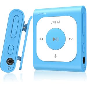 AGPTEK 64GB Clip MP3 Player with Bluetooth, A53PL Portable Music Player with FM Radio, Shuffle, No Phone Needed, for Sports (Blue)