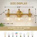 Gold Vanity Light, 3 Light Bathroom Light Fixtures, Modern Bathroom Vanity Lights Fixtures Over Mirror with Clear Glass Globe Shade, Gold Wall Sconces for for Mirror Bathroom Hallway (E26 Base)